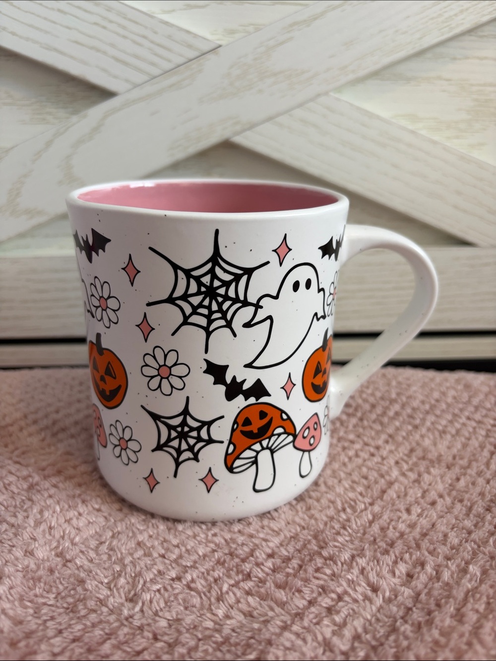 Cobwebs & Cauldrons Pumpkin Mushroom and Ghost Microwave safe Mug
